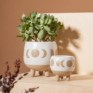 Moon Phases Small Planter White Small Housing Plant Holder - Pots and Planters by Sass & Belle