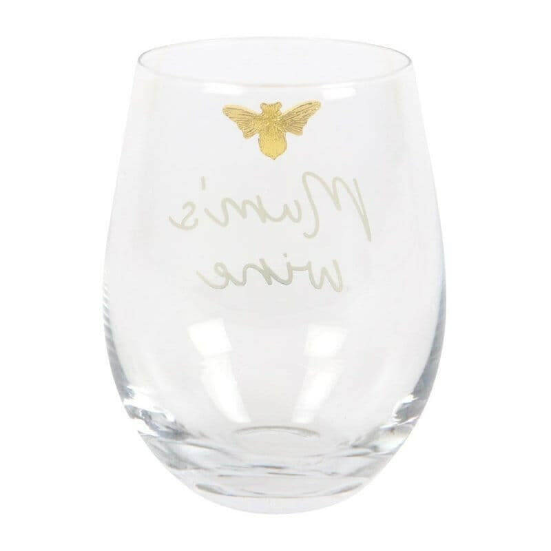 The Fashion Gift Shop: Mum's Wine Stemless Wine Glass with Gold Tone Bee Accent by Jones Home & Gifts, Stemless Wine Glass