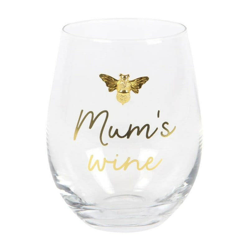 Mum's Wine Stemless Wine Glass with Gold Tone Bee Accent - The Fashion Gift Shop Stemless Wine Glass