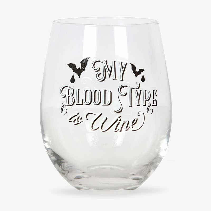 The Fashion Gift Shop: My Blood Type is Wine, Stemless Novelty Fun Wine Gin Cocktail Glasses by Jones Home & Gifts, Stemless Wine Glass
