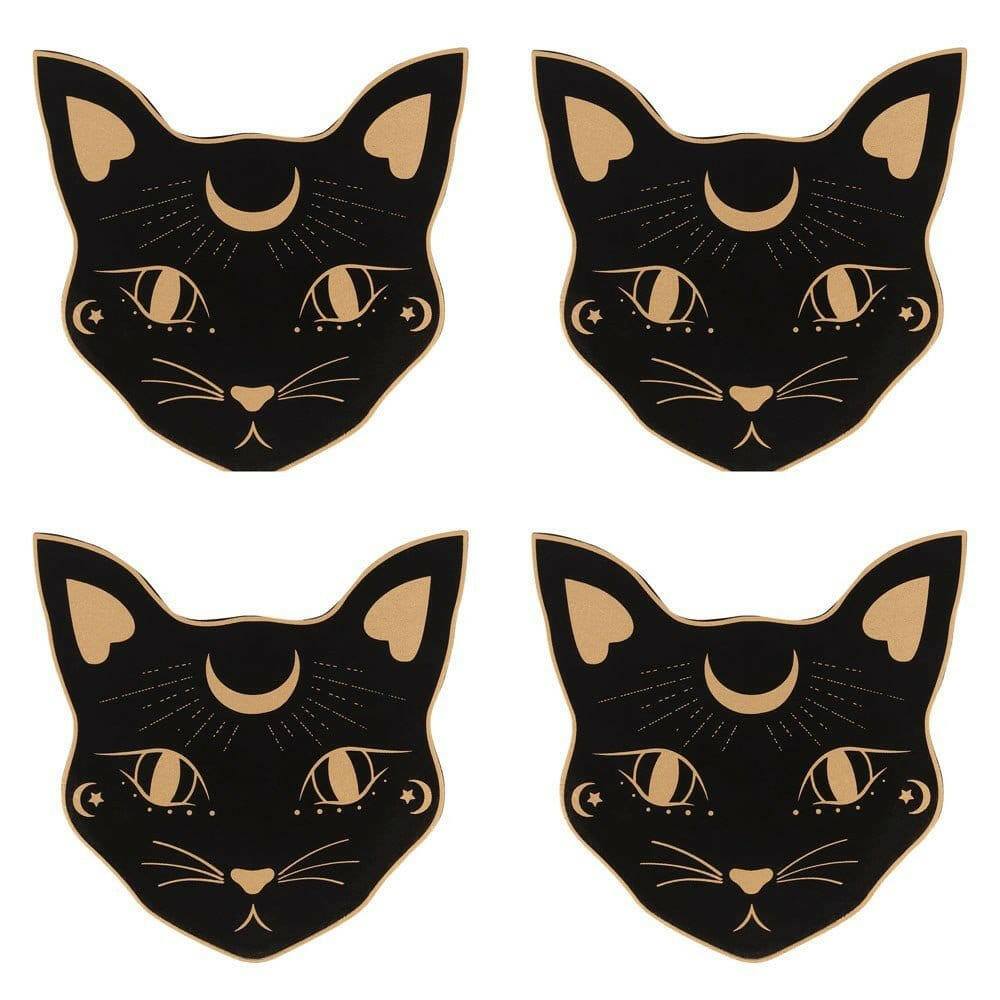 Mystic Mog Cat Face Crescent Moon Coaster Set of 4 - The Fashion Gift Shop Tea Coasters