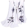 New Chiffon Summer Scarf Large Black White Red Floral Wrap Shawl - Black and White