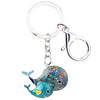 New Hand Painted Whale Mother & Baby Mosaic Bag Charm Keyring - Blue