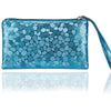 New Ladies Clutch Purse Pouch Small Zipped Bag Metallic - Blue
