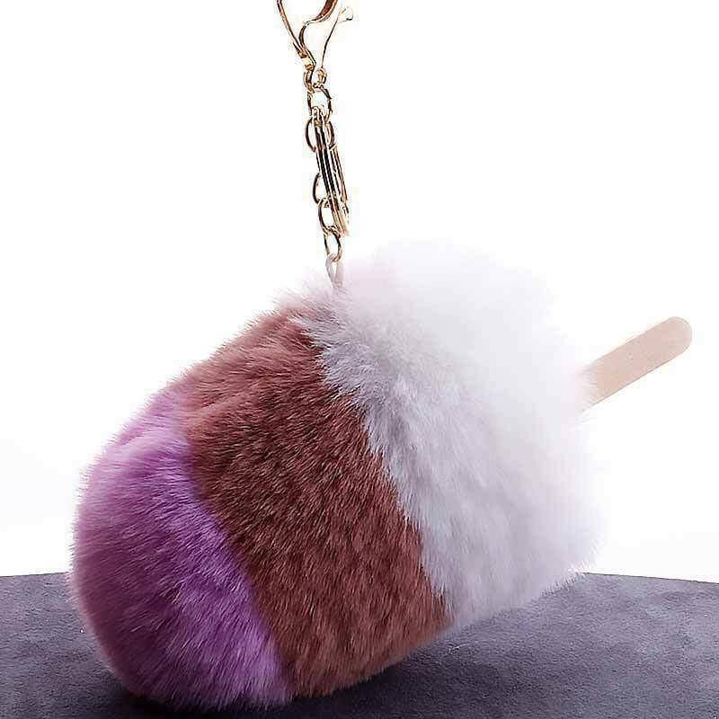 Ice Lolly Handbag Charms Fluffy Pom Pom Keyrings by Fashion Accessories