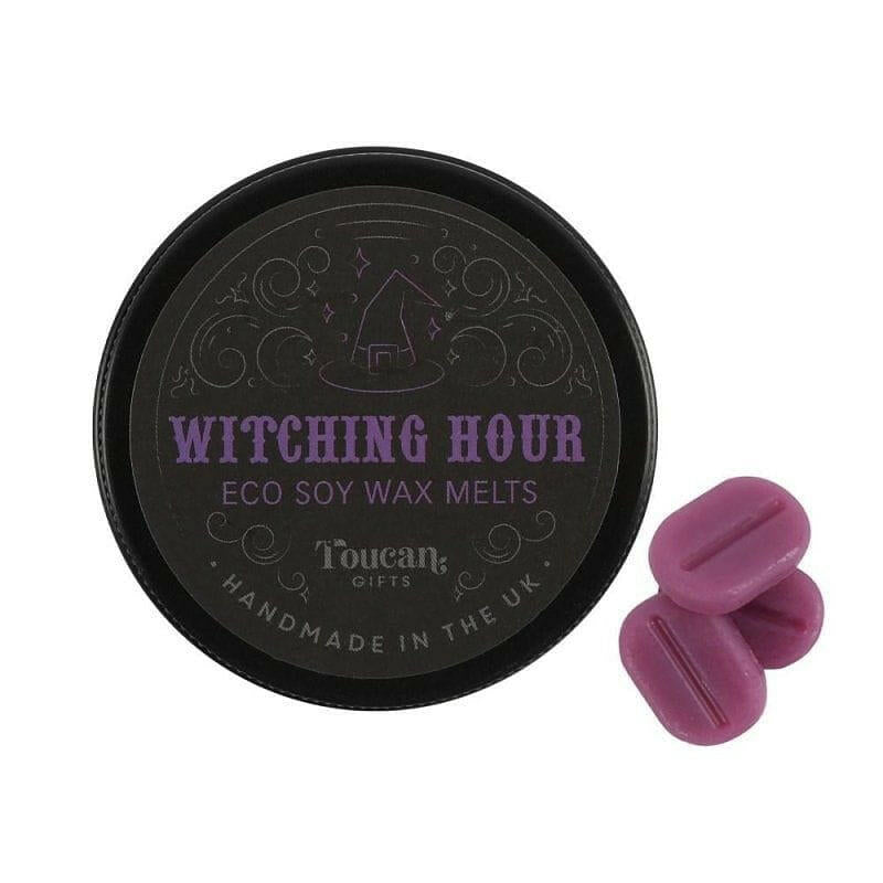 Witching Hour eco soy wax melt lid with purple wax melt pieces