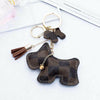 Scottie Terrier Dog Puppy Scottish Patchwork Keyring Handbag Charm - Brown