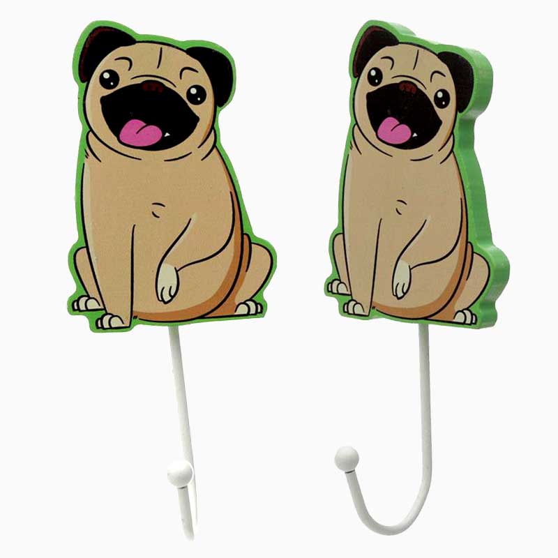 Pug Dog Wooden Wall Hook - Childs Bedroom Coat Hooks - Wall Hooks & Drawers by Puckator
