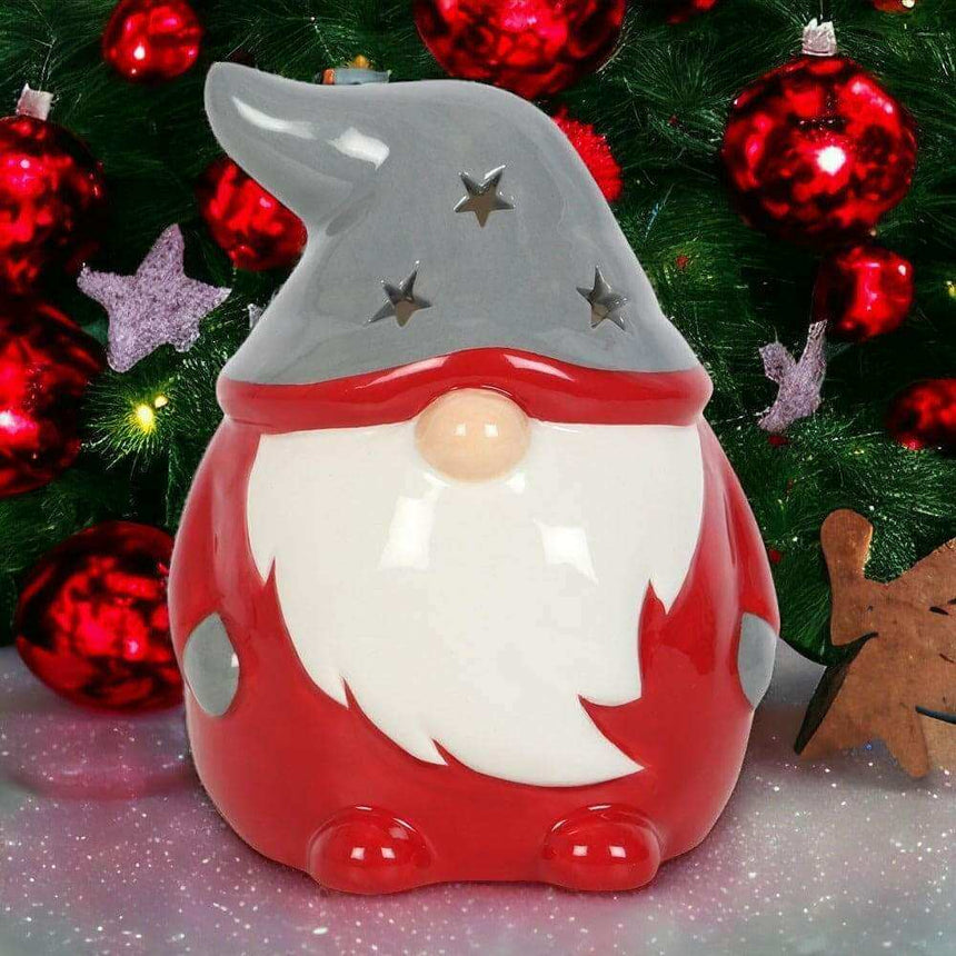 The Fashion Gift Shop: Red and Grey Gonk Tealight Holder Christmas Decor by Jones Home & Gifts, Tea Light Holder