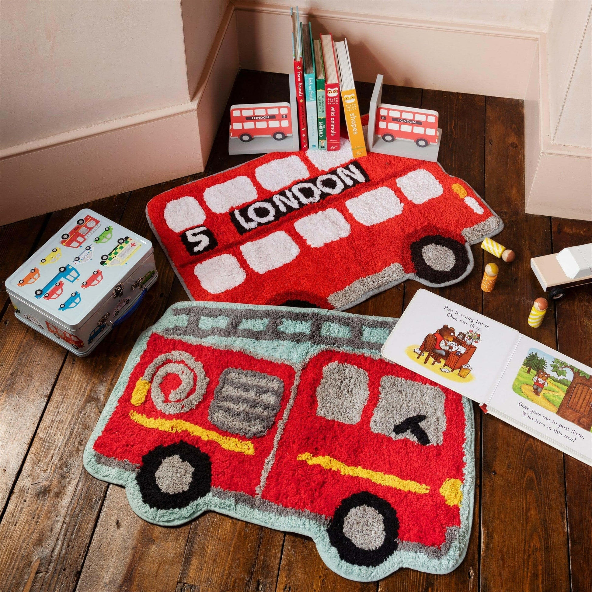 The Fashion Gift Shop: Red Fire Engine Childs Bedroom Nursery Soft Rug by Sass and Belle, Bedroom Rugs