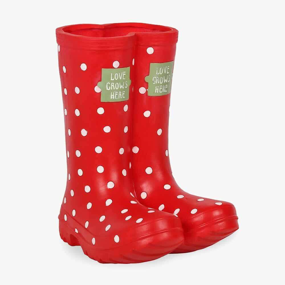 The Fashion Gift Shop: Red Polka Dot Welly Boots Flower Pots by Jones Home & Gifts, Pots and Planters