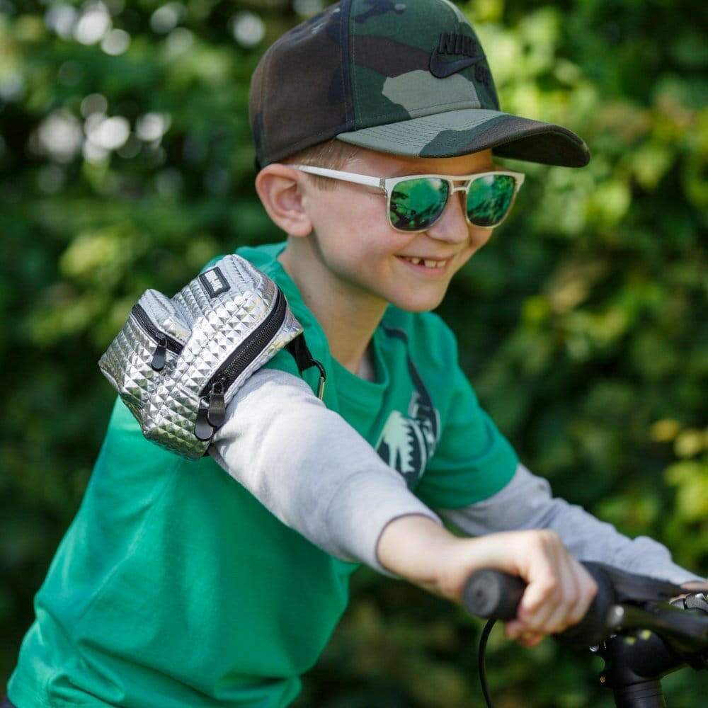 Silver Mini Backpack, Hands Free Bag For Small Stuff by Echo Three