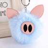 Super Soft Fluffy Pig Pom Pom Keyring Handbag Charm - Blue