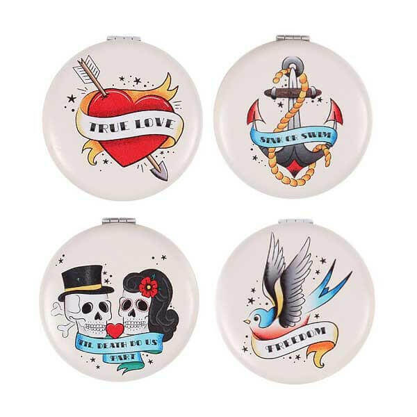 The Fashion Gift Shop: Tattoo Compact Mirrors, Illustrations Inspired Classic Tattoos by Jones Home & Gifts, Compact Mirror