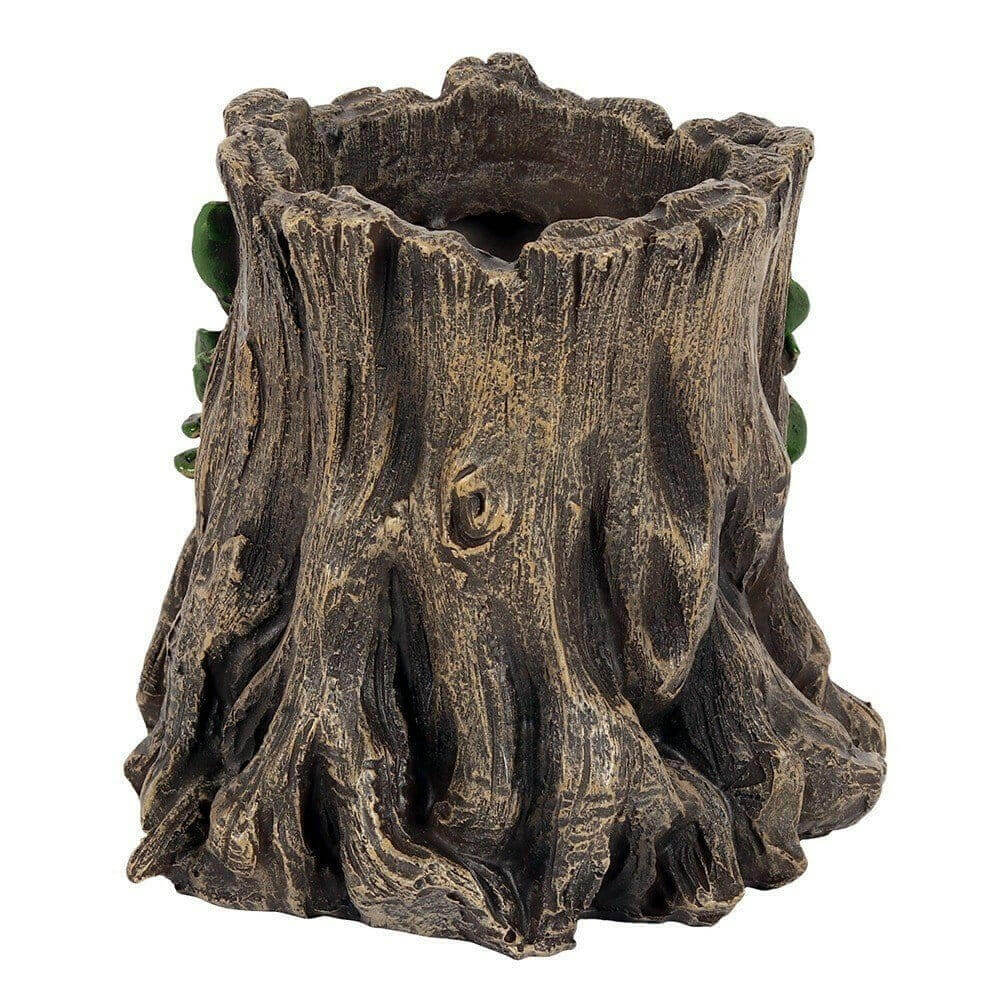 Textured bark-style decorative plant pot with carved edge and hollow center