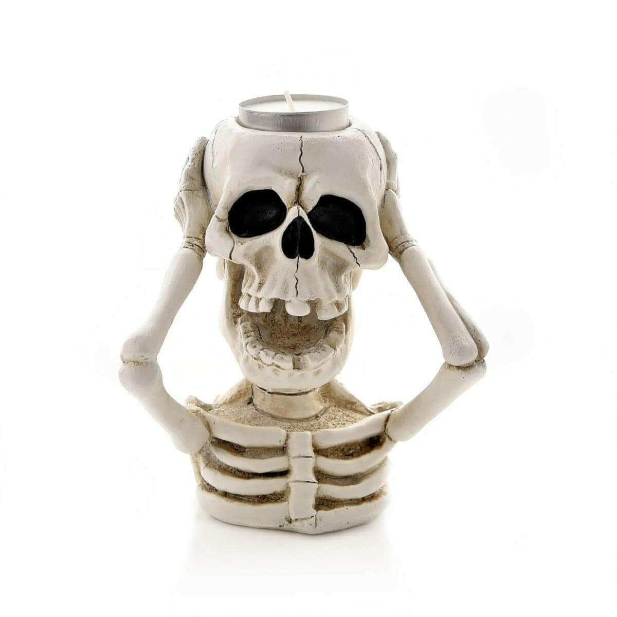 The Fashion Gift Shop: White Skeleton Tealight Holder Spooky Halloween Decor by Seasonal gift co, Tea Light Holder