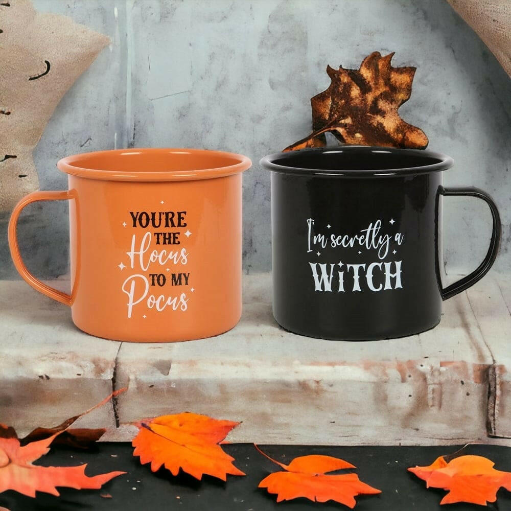 Witchy Enamel Mugs, Halloween Autumn Hot Chocolate Mug - Mugs and Cups by Spirit of equinox