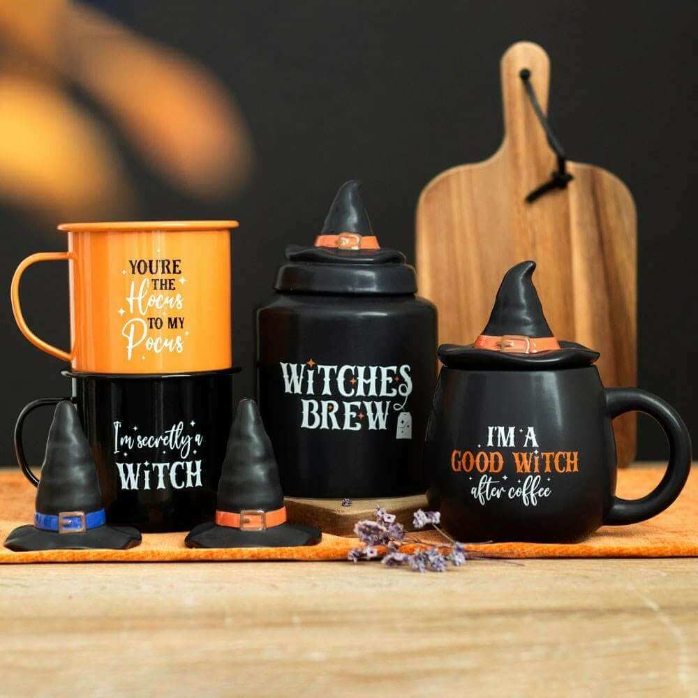 The Fashion Gift Shop: Witchy Enamel Mugs Halloween Autumn Hot Chocolate Mug Set by Spirit of equinox, Mugs and Cups
