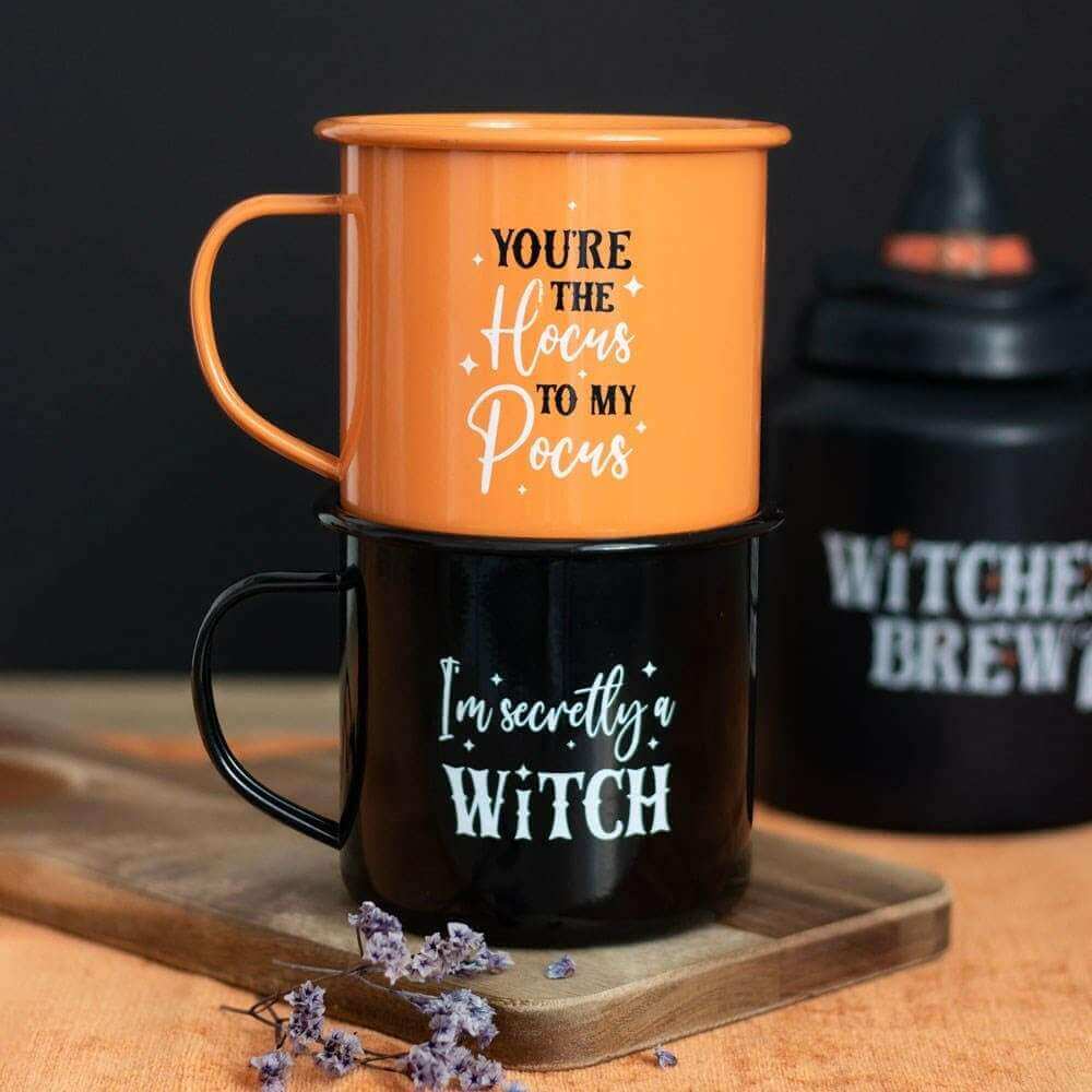 Witchy Enamel Mugs Halloween Autumn Hot Chocolate Mug Set by Spirit of equinox