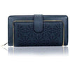 Womens Laser Cut Floral Wallet Bi-Fold Ladies Purse Quality Gift - Blue