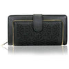 Womens Laser Cut Floral Wallet Bi-Fold Ladies Purse Quality Gift - Black