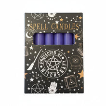 Purple spell candles gift box with window, black and starry design