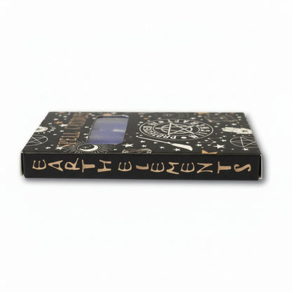 Spell candles box top with star and symbol patterns, window panel visible