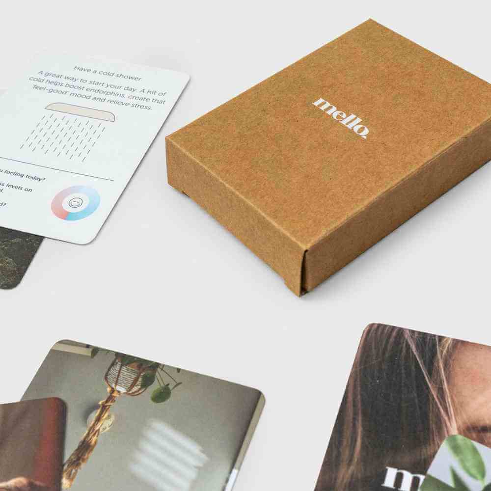 Self-help card deck with kraft-colored box and card faces, partially shown