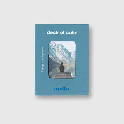Self-help card deck in blue box, front view with person by lake card