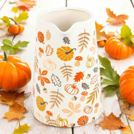 The Fashion Gift Shop: 17cm Autumn Leaves and Pumpkins Mushrooms Ceramic Jug by Jones Home & Gifts, Flower Jugs