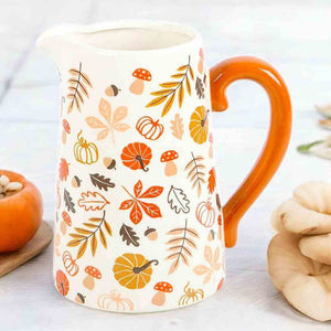 The Fashion Gift Shop: 17cm Autumn Leaves and Pumpkins Mushrooms Ceramic Jug by Jones Home & Gifts, Flower Jugs