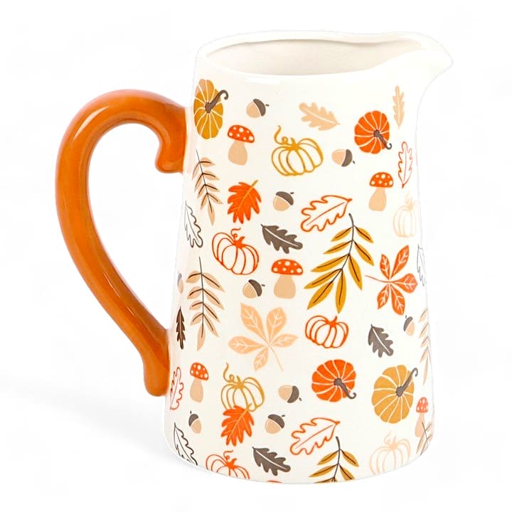 17cm Autumn Leaves and Pumpkins, Mushrooms Ceramic Flower Jug.