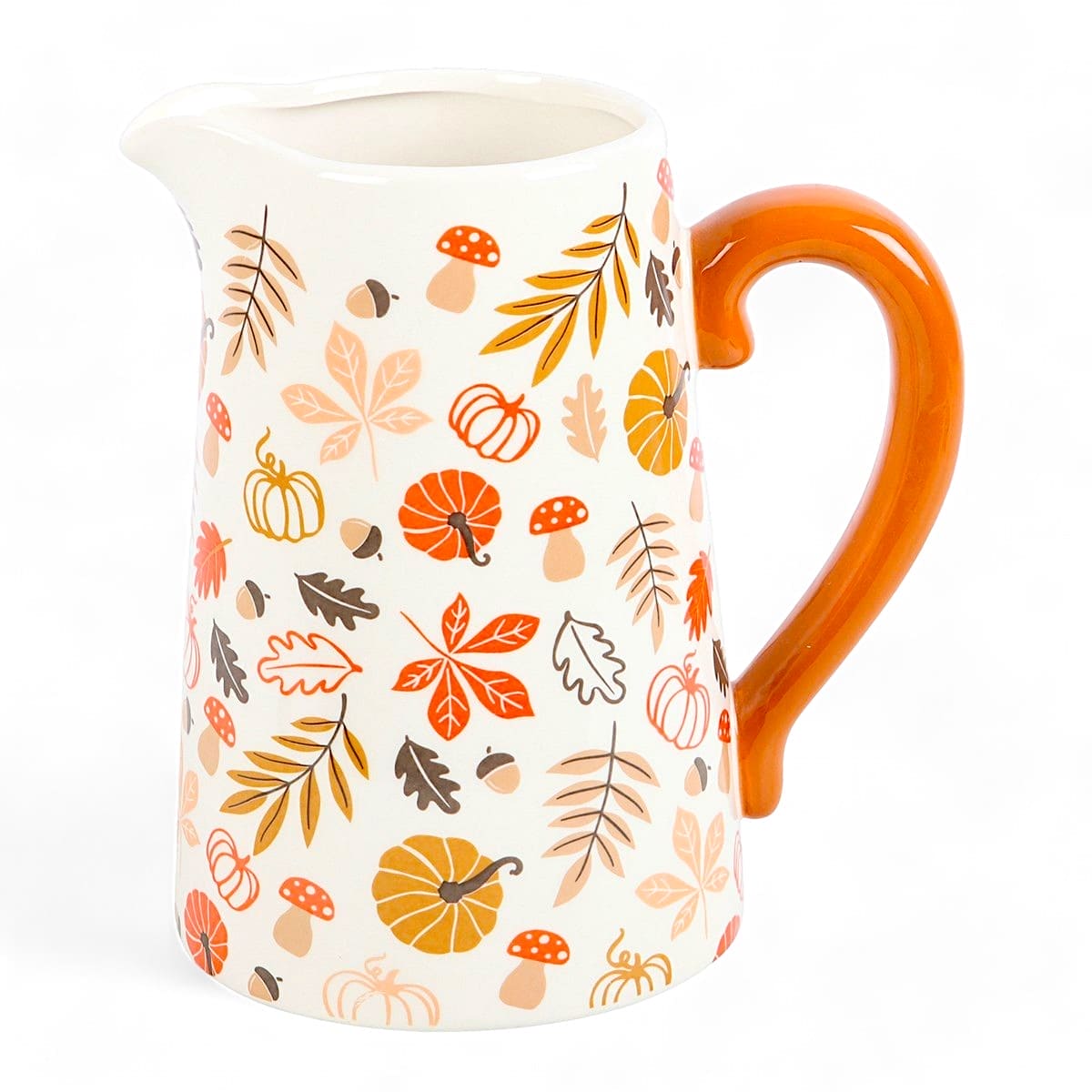 17cm Autumn Leaves and Pumpkins, Mushrooms Ceramic Flower Jug.