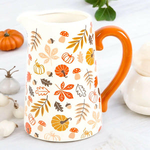 17cm Autumn Leaves and Pumpkins Mushrooms Ceramic Jug - The Fashion Gift Shop Flower Jugs by Jones Home & Gifts