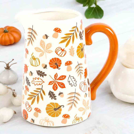 The Fashion Gift Shop: 17cm Autumn Leaves and Pumpkins Mushrooms Ceramic Jug by Jones Home & Gifts, Flower Jugs