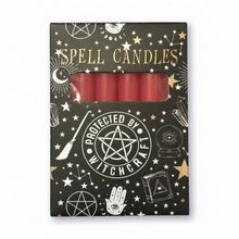 Spell candles pack: black box window with six red candles inside
