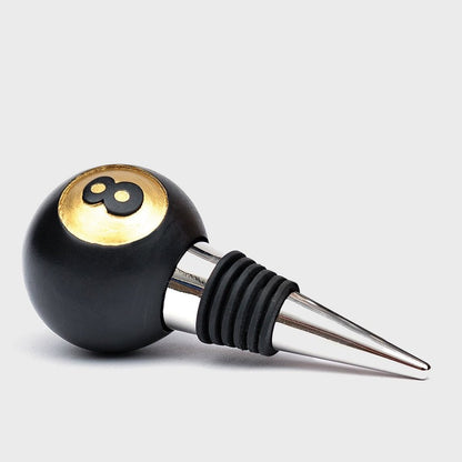 Black 8-ball bottle stopper with gold 8 top and stainless spout