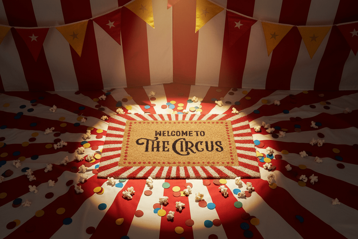 The Fashion Gift Shop: Welcome to the Circus Striped Doormat by Jones Home & Gifts, Rugs & Doormats