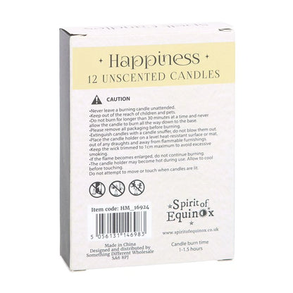 Happiness spell candles box back with caution and product details