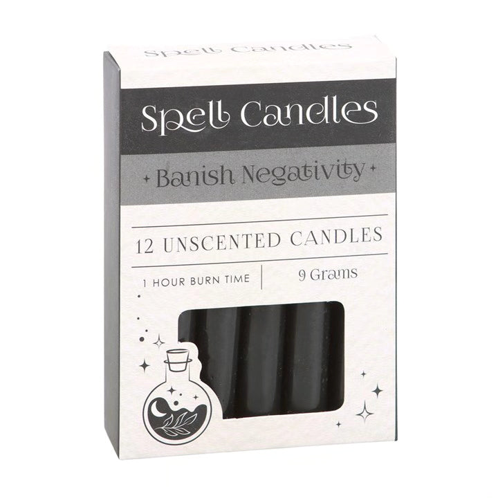 Banish Negativity 12 unscented candles box with 1 hour burn time and 9 grams