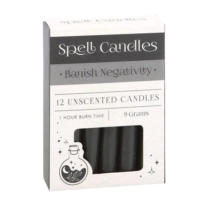 Banish Negativity 12 unscented candles box with 1 hour burn time and 9 grams