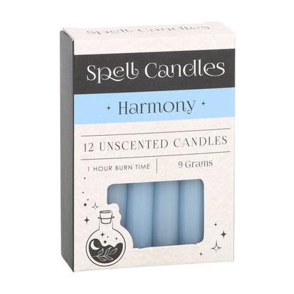 Set of 12 unscented candles box, Harmony theme, with blue candle image window