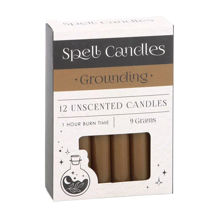 Set of 12 unscented candles box, Grounding theme, with brown candle image window