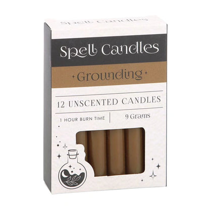 Set of 12 unscented candles box, Grounding theme, with brown candle image window