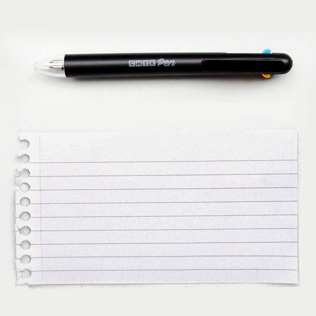 CMYK Pen ballpoint pen with clear tip and lined practice paper