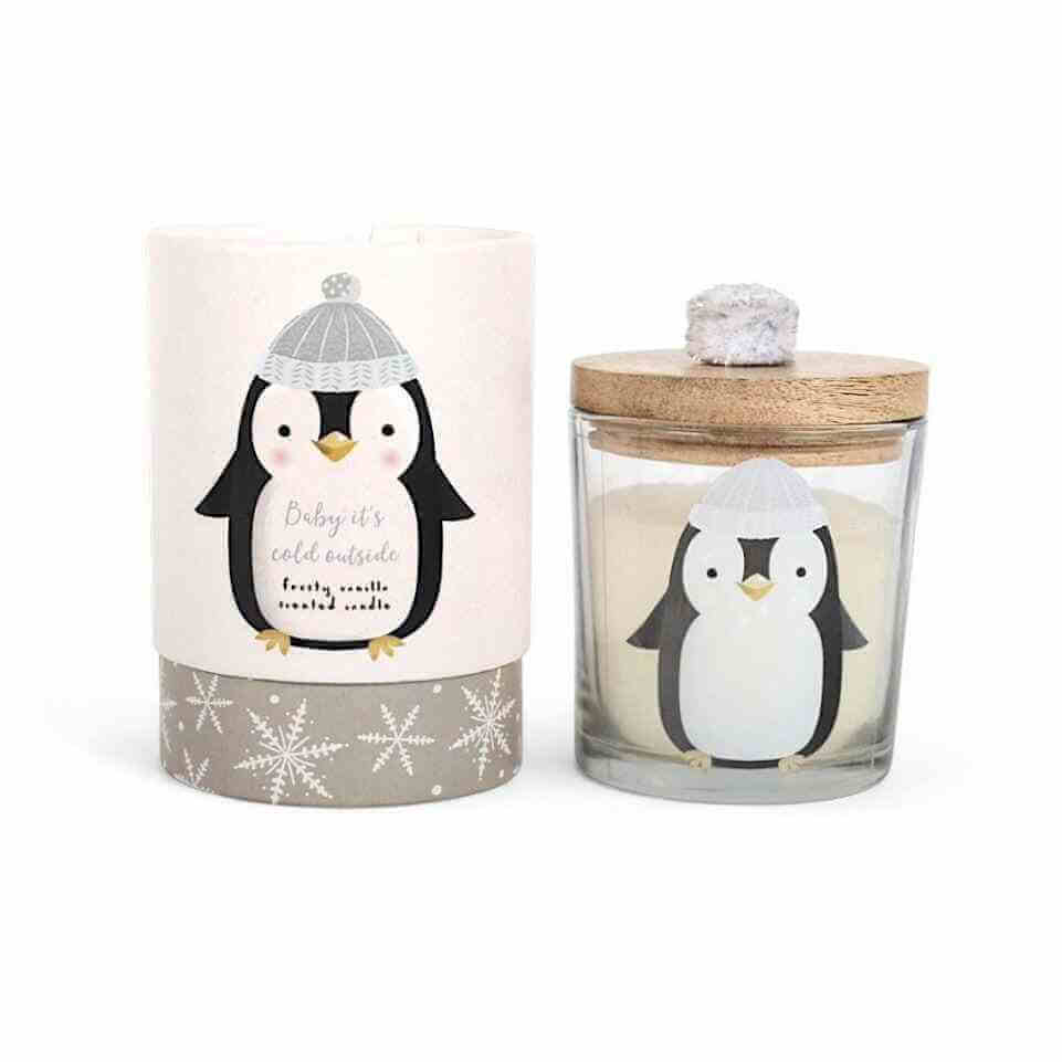 The Fashion Gift Shop: Frosty Vanilla Penguin Candle, Home Fragrance Boxed Candles Pompom by Jones Home & Gifts, Christmas candle