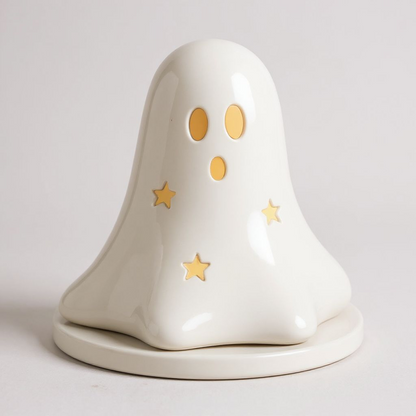 Halloween Ceramic Dual Ghost Tealight Holder and Incense Cone Plate