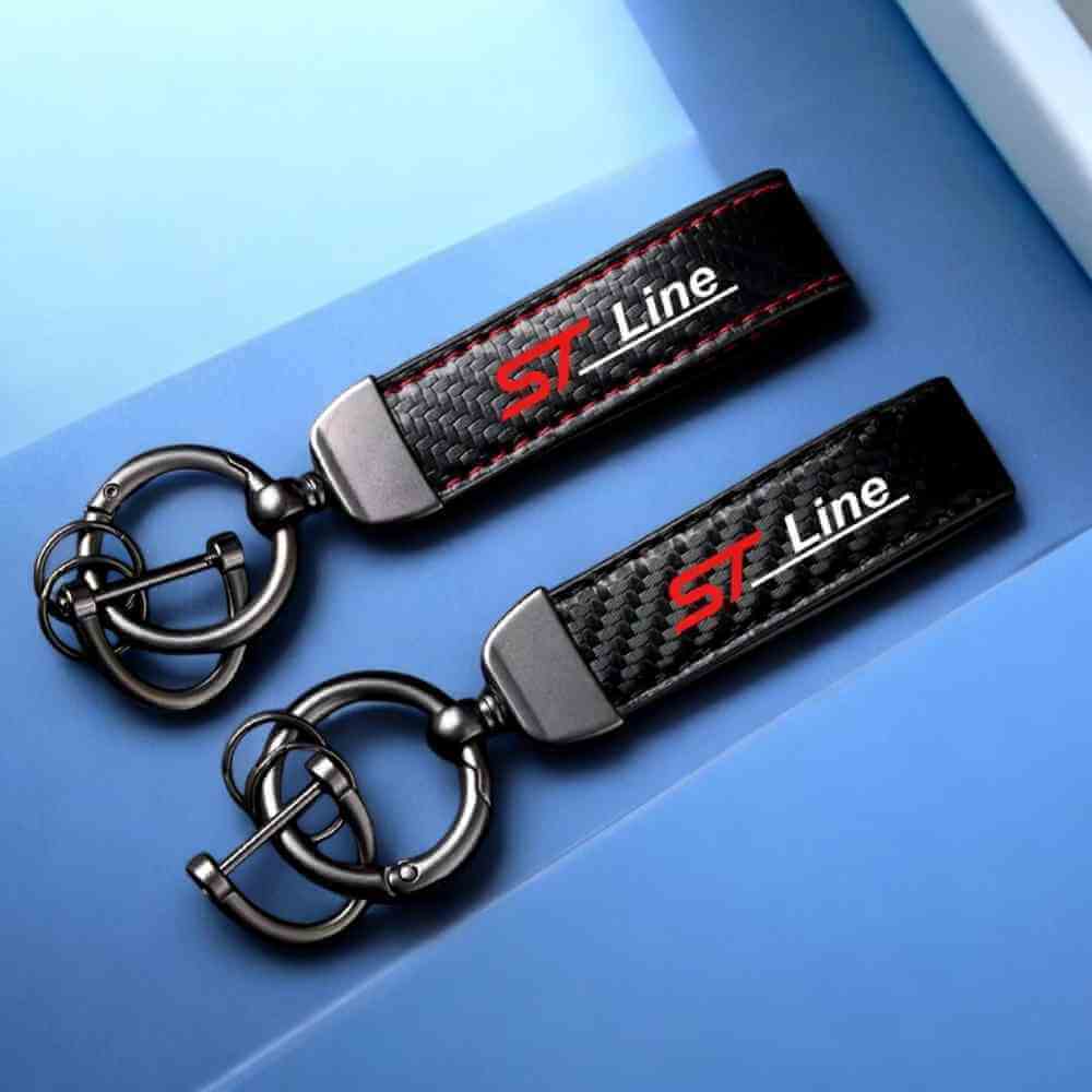 Horseshoe-buckle keychain with carbon-fibre strap, red ST Line logo, black buckle