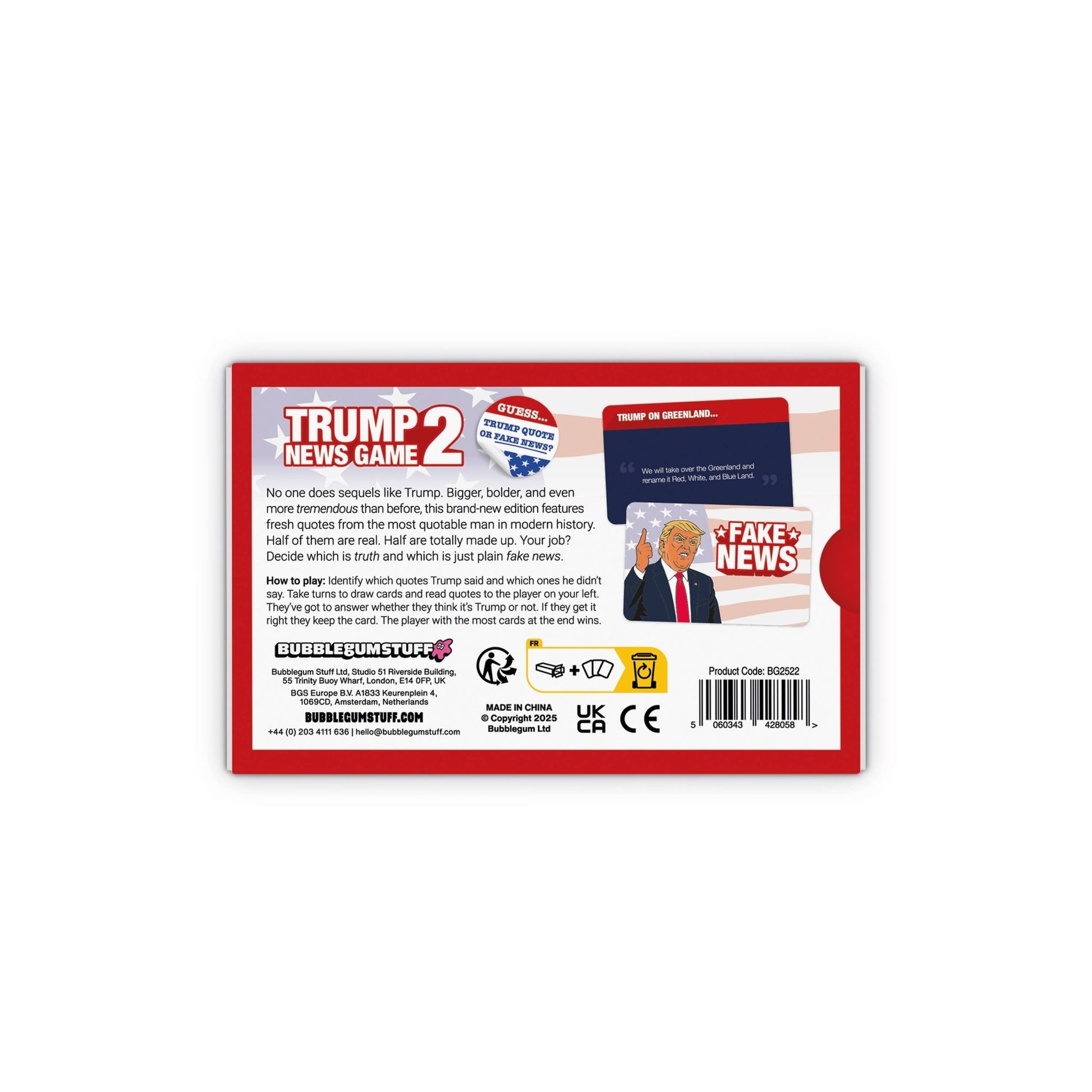 Board game box back panel with rules text, barcode, and certification icons
