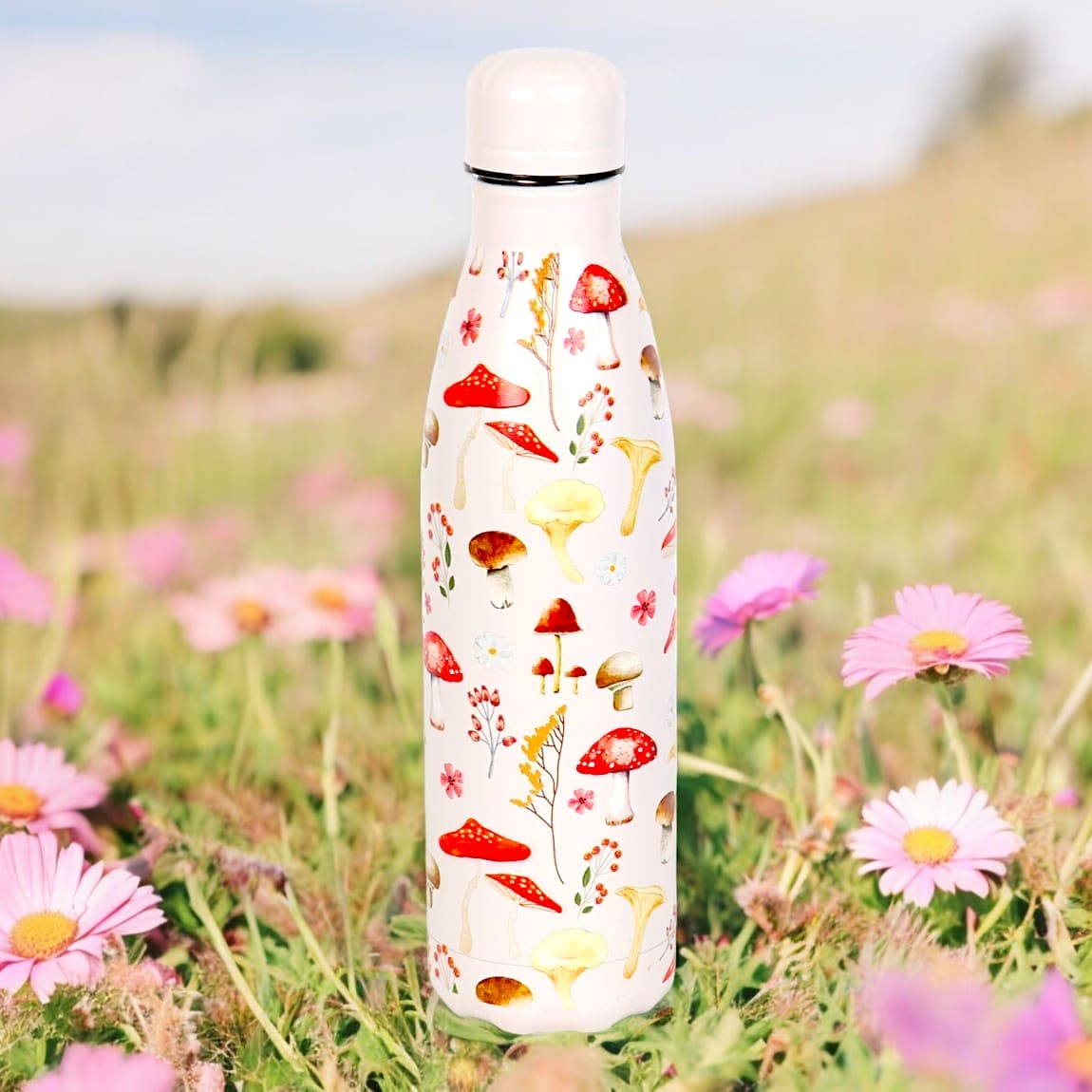 All Over Mushroom Print Metal 500ml Water Bottle - Water Bottles by Spirit of equinox